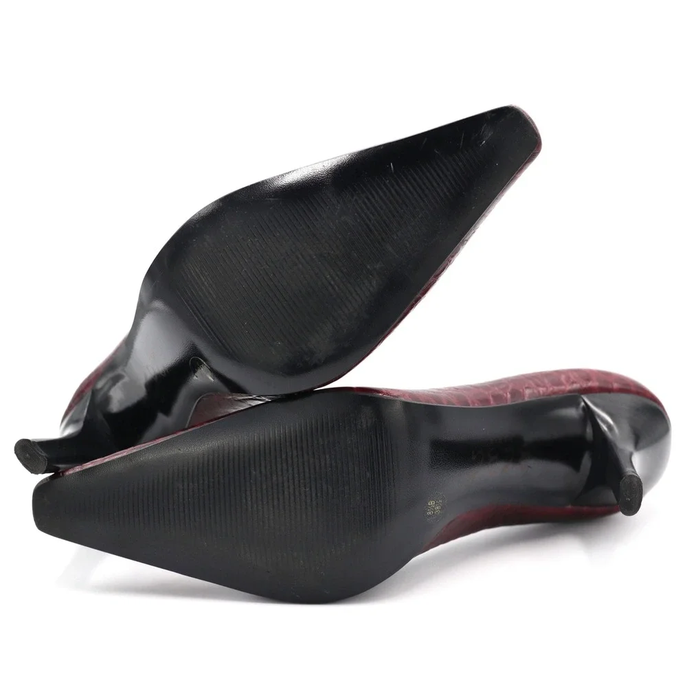 BCBG Paris Burgundy Croc Embossed Pointed Toe Stiletto Pumps Heels Womens 8.5B - Picture 10 of 13